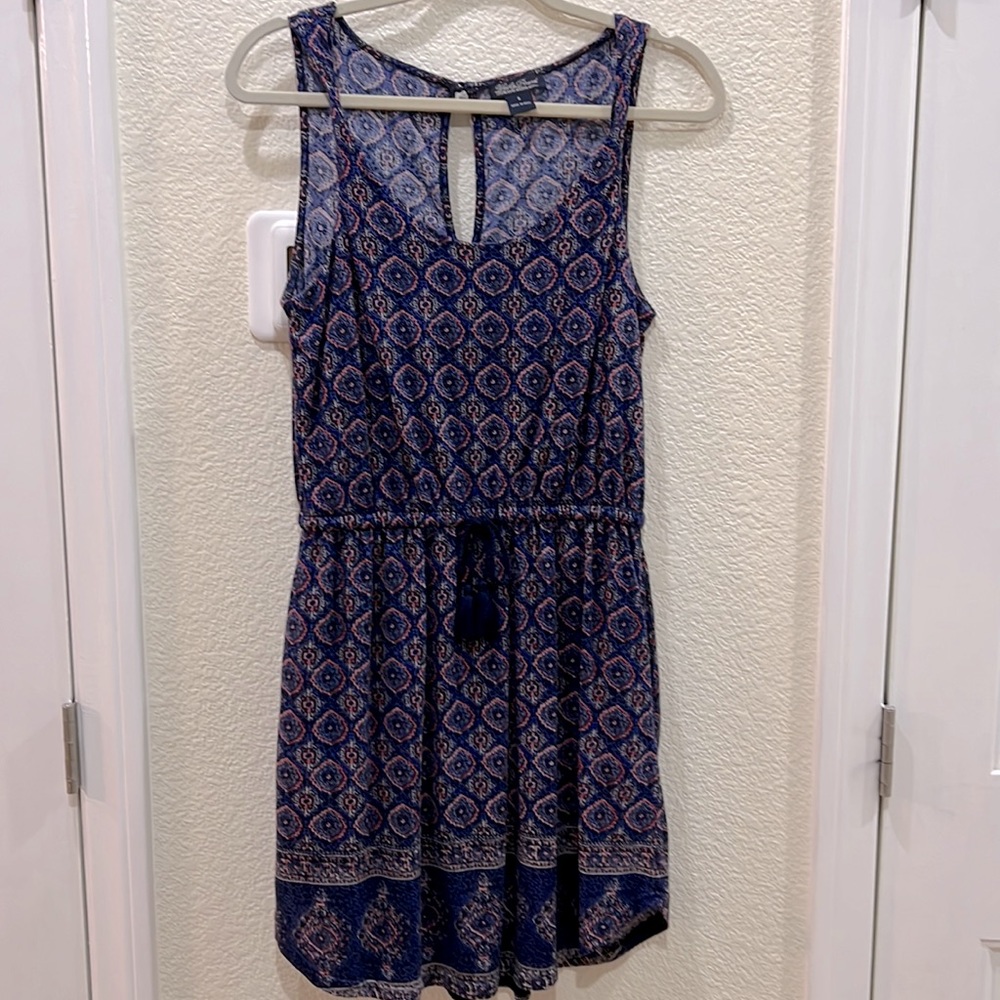Lucky Brand Dress Sleeveless Navy/Coral Print with Elastic Waist & Side Pockets